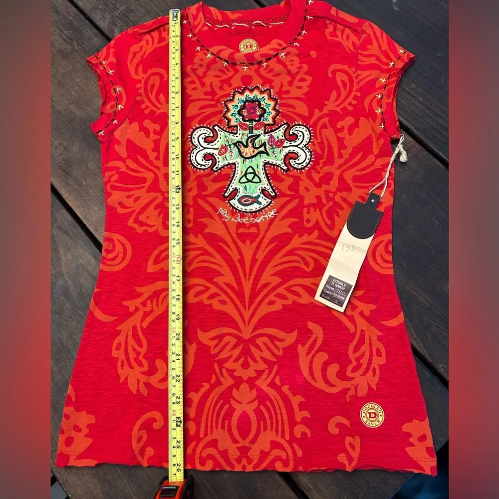 NWT Double D Ranch Red Embroidered Short Sleeve Top - Picture 5 of 9